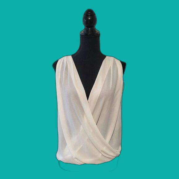 V Neck Sleeveless Blouse Wrap Front Twist Chiffon Shirt SIZE M - Picture 2 of 7